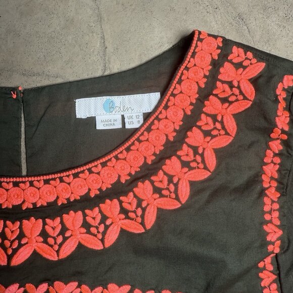 Boden Womens Top US 8 UK 12 Green Embroidered Boho Floral Yoke Short Sleeve - Picture 5 of 10